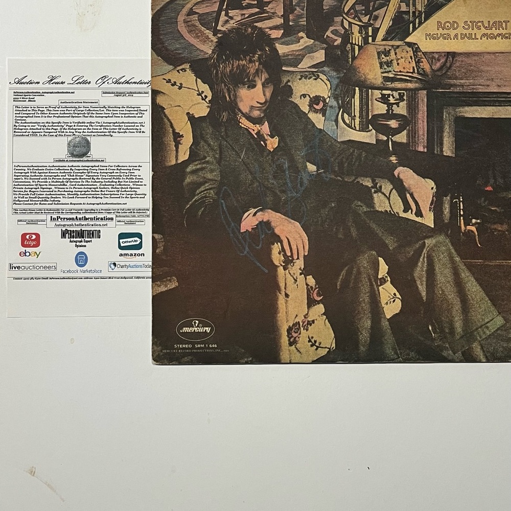 Signed Rod Stewart; Never A Dull Moment, Vinyl, COA